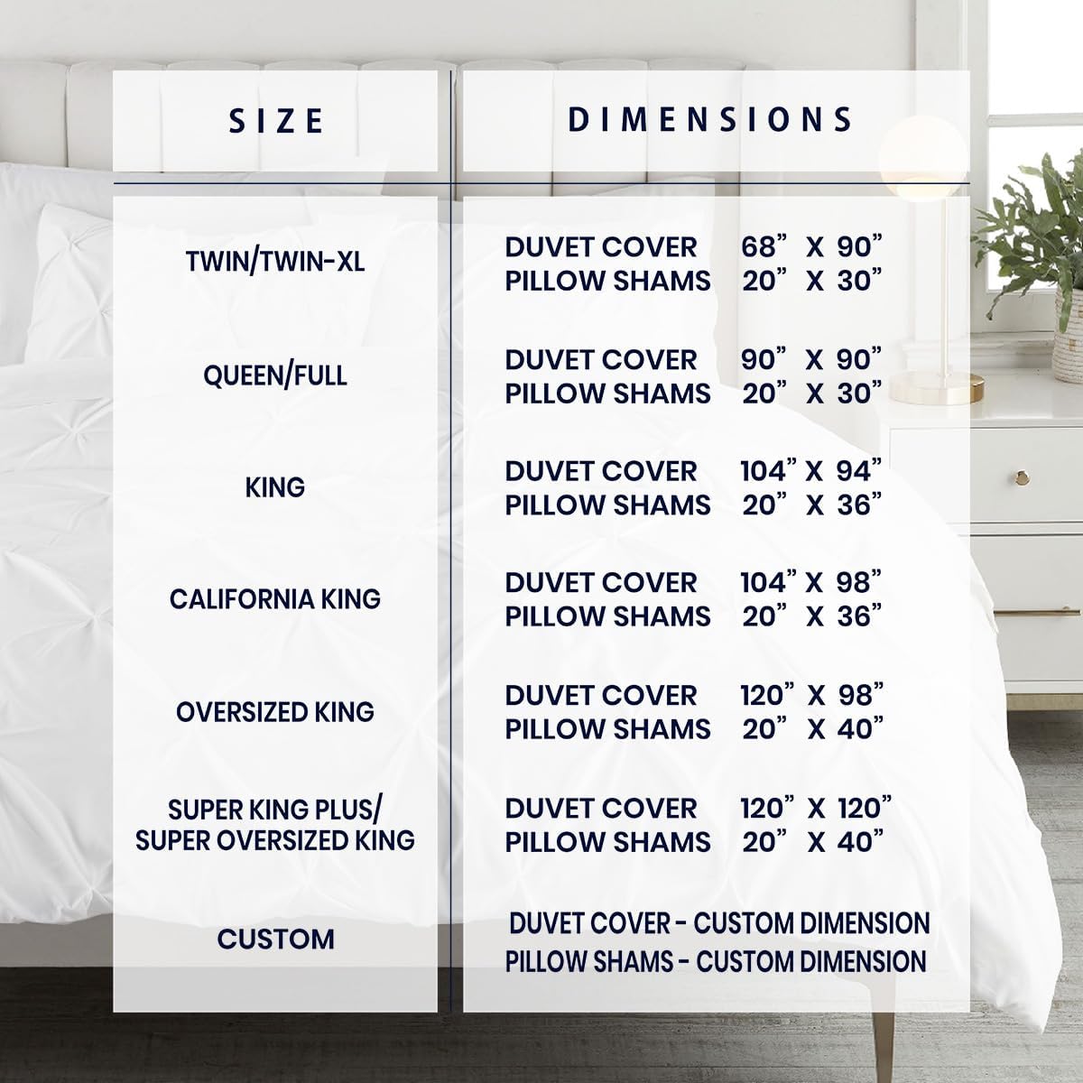 Kotton Culture 120'x 120' 3 Pc Super King Plus Pinch Pleated - Pintuck Duvet Cover Set - 100% Egyptian Cotton 600 TC - Zipper Closure & 7 Internal Ties- Fits Extra Large King Inserts - White