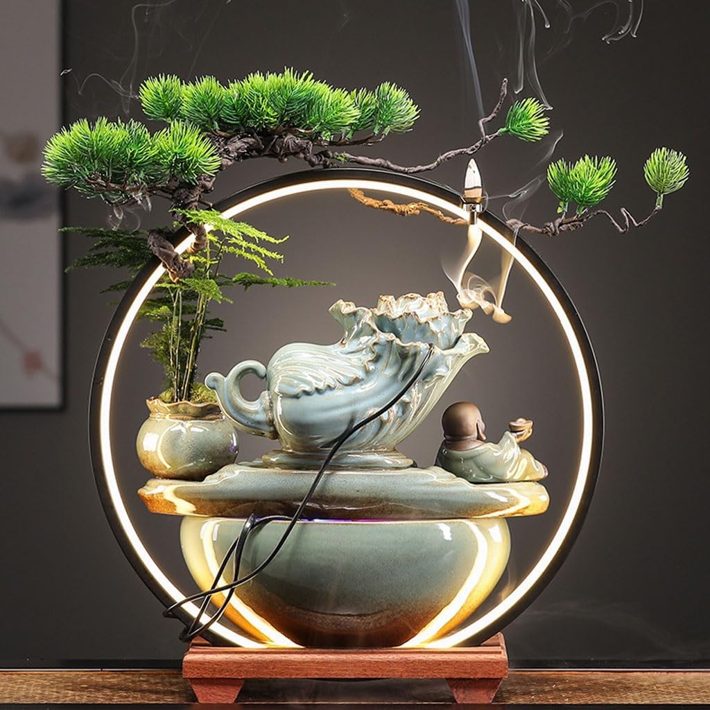 GUERNSEY Tabletop Fountain Chinese Creative Water Ornaments Living Room Crystal Ball Circulating Water Desktop Fountain Office Desktop Decorations Indoor Fountain