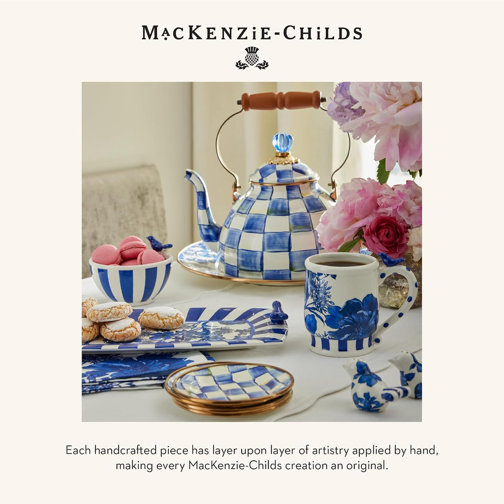 MACKENZIE-CHILDS Enamel Curiosity Pot, Decorative Container for Home Decor, Blue-and-White Royal Check