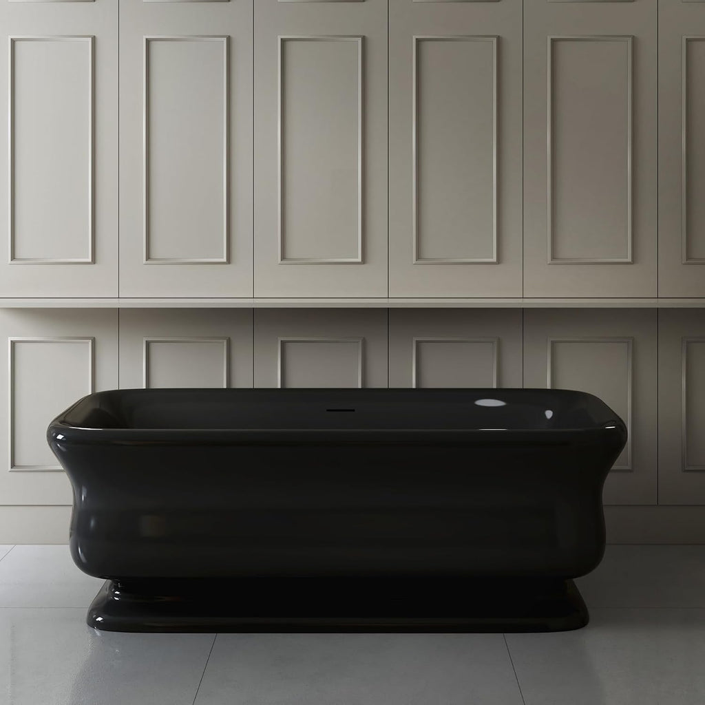 WOODBRIDGE 71 X 33.5 X 24.75' freestanding soaking bathtub with matte black drain included, Black WE006