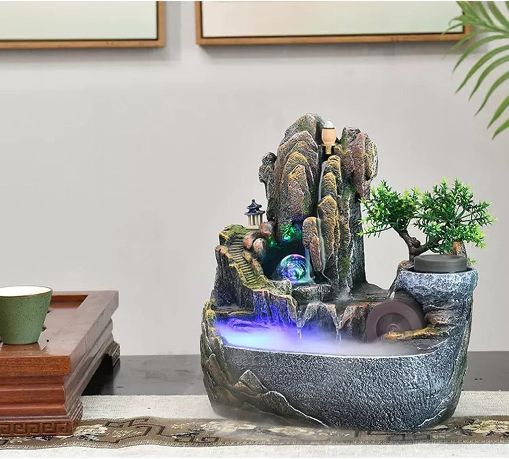 HIHELO Desktop Fountain Tabletop Fountain with Cascading Rock Waterfall and Rockery Stream Indoor Waterfall Function with Automatic Pump for Home Office Water Fountain Outdoor (Size : Medium)