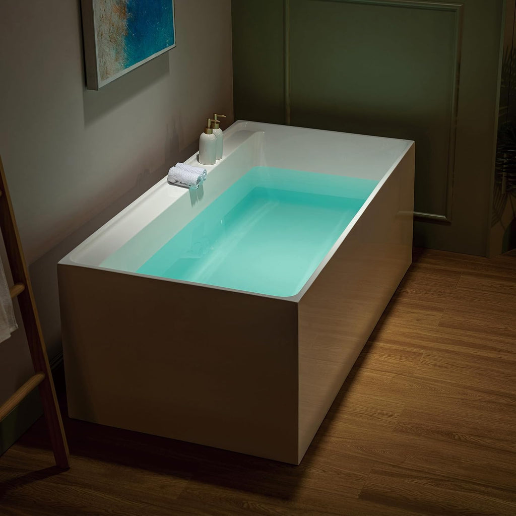 WOODBRIDGE 66-7/8' L x 31-1/2' W Freestanding Contemporary Soaking Bathtub with Brushed Gold Drain & Overflow, White, B6710-BG