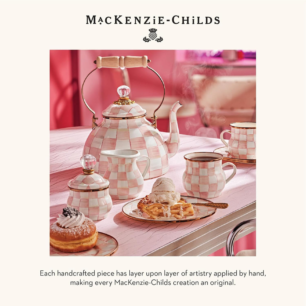 MACKENZIE-CHILDS Enamel Curiosity Pot, Decorative Container for Home Decor, Pink-and-White Rosy Check