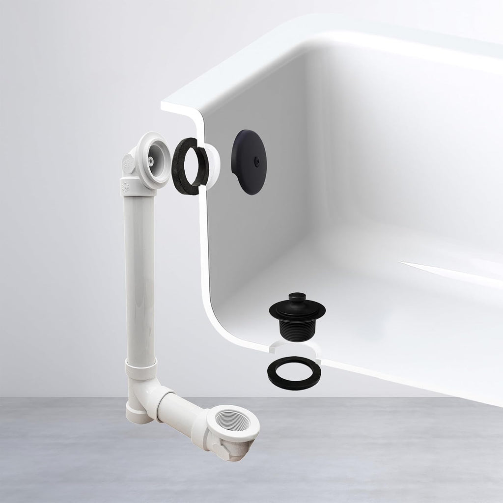 Westbrass D49721-12-62 1-1/2' Bath Waste & Overflow Assembly with Pull Drain Stopper and One-Hole Faceplate Top Elbow - Sch. 40 PVC, Matte Black (12-Pack)