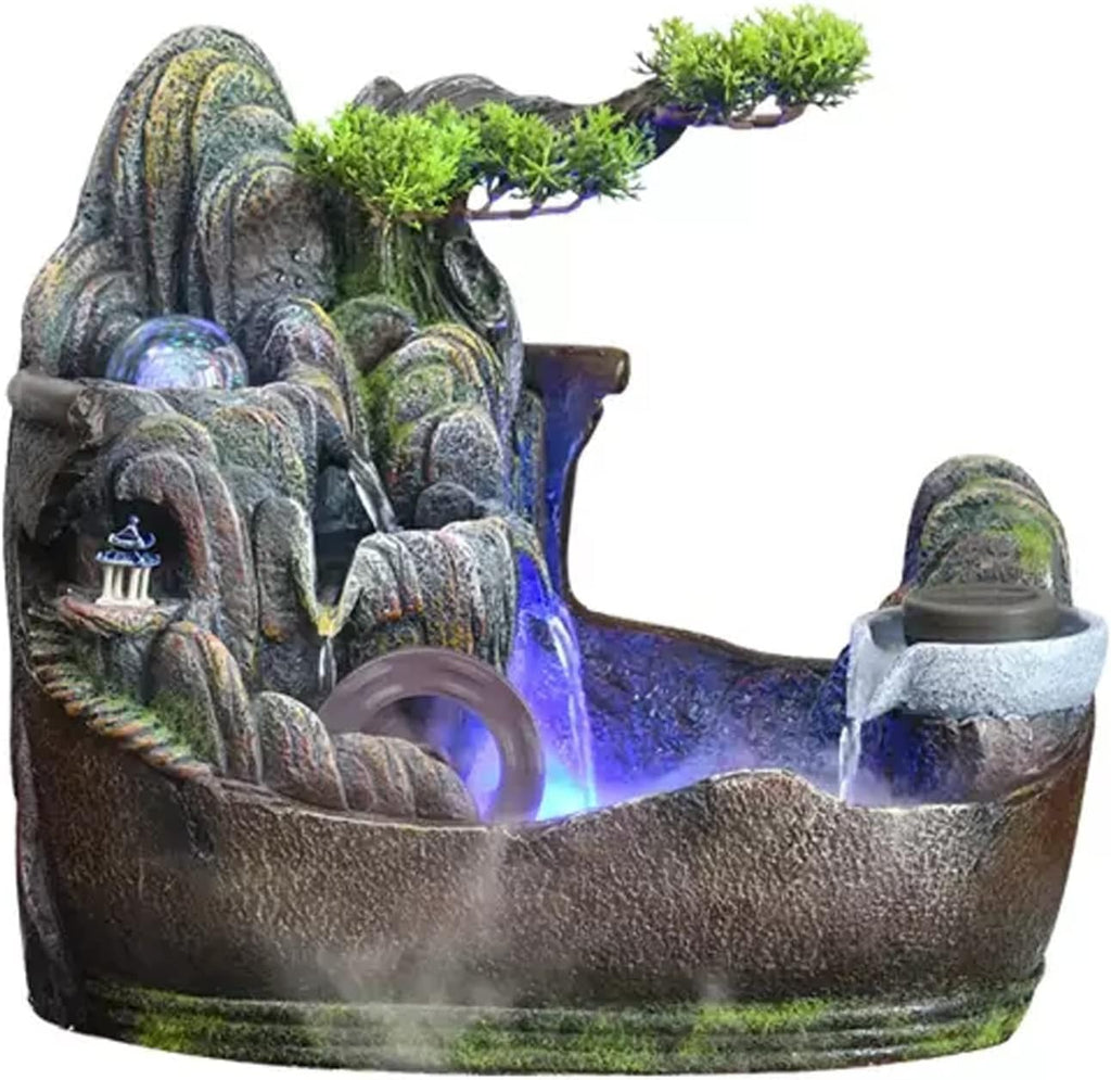 Indoor Fountain Tabletop Water Fountain for Indoor, Rocky Stone Waterfall, Aquatic Landscape, Home Decor, Center Table, Relaxation Gifts with Water Pump and Rotating Ball Fountain