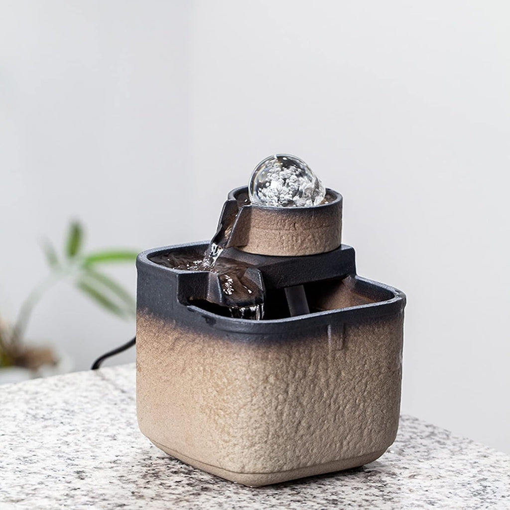 HIHELO Desktop Fountain Indoor Tabletop Fountain Small Desktop Fountain Desk Fountain Suitable for Home Office Bedroom Desk Decoration Water Fountain Outdoor (Color : A)