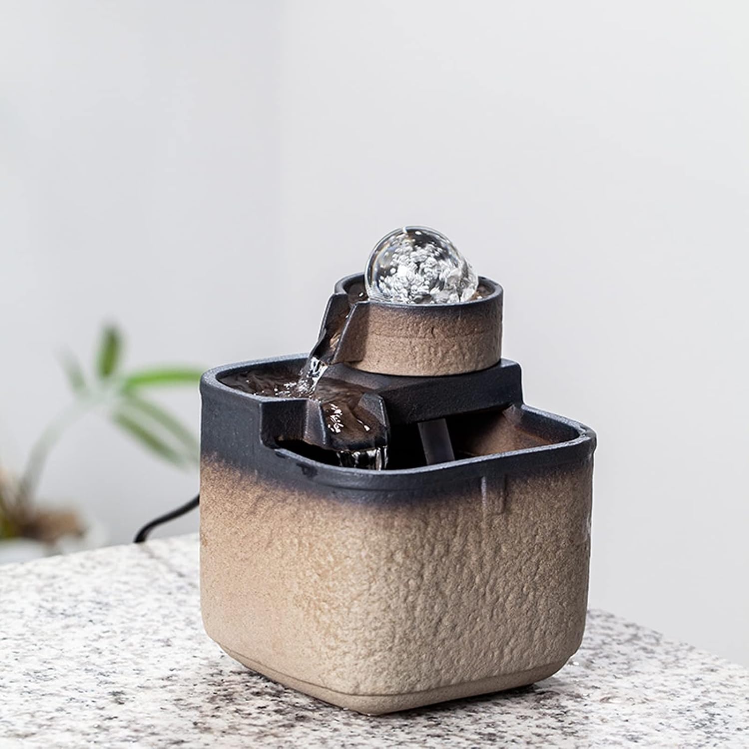 HIHELO Desktop Fountain Indoor Tabletop Fountain Small Desktop Fountain Desk Fountain Suitable for Home Office Bedroom Desk Decoration Water Fountain Outdoor (Color : B)
