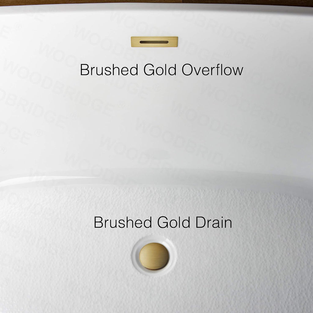 WOODBRIDGE 71'Freestanding White Acylic Soaking Bathtub with Brushed Gold Drain and Overflow,BTA1517 -BG-Drain &O
