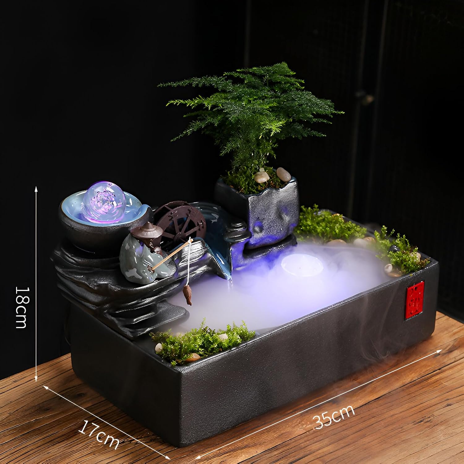 Zen Tabletop Fountain with LED Lights & Mist Maker - Indoor Waterfall Decor with Crystal Stones for Home, Office, Meditation Room - Relaxing Desktop Humidifier Gift (C Style)(C Style)