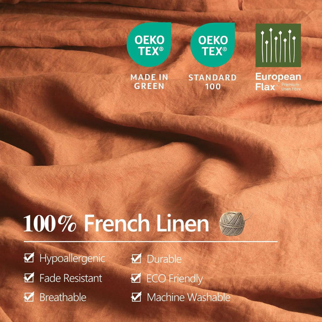 S VICTORY SYMBOL 100% Organic Linen Sheets Set Queen Size,Natural French Flax from Normandy Bedding Set with Stone Washed 4 Pieces,Ultra Soft Breathable(Caramel)