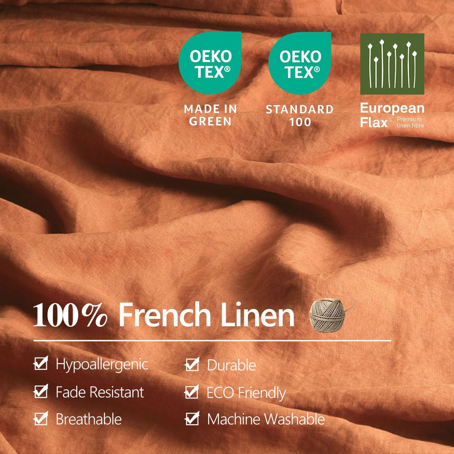 S VICTORY SYMBOL 100% Organic Linen Sheets Set Queen Size,Natural French Flax from Normandy Bedding Set with Stone Washed 4 Pieces,Ultra Soft Breathable(Caramel)