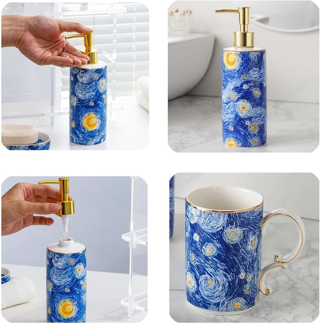 Bathroom Accessory Blue Ceramic Bath Accessory Set Hand Paint Soap Dispenser Soap Dispenser Sets