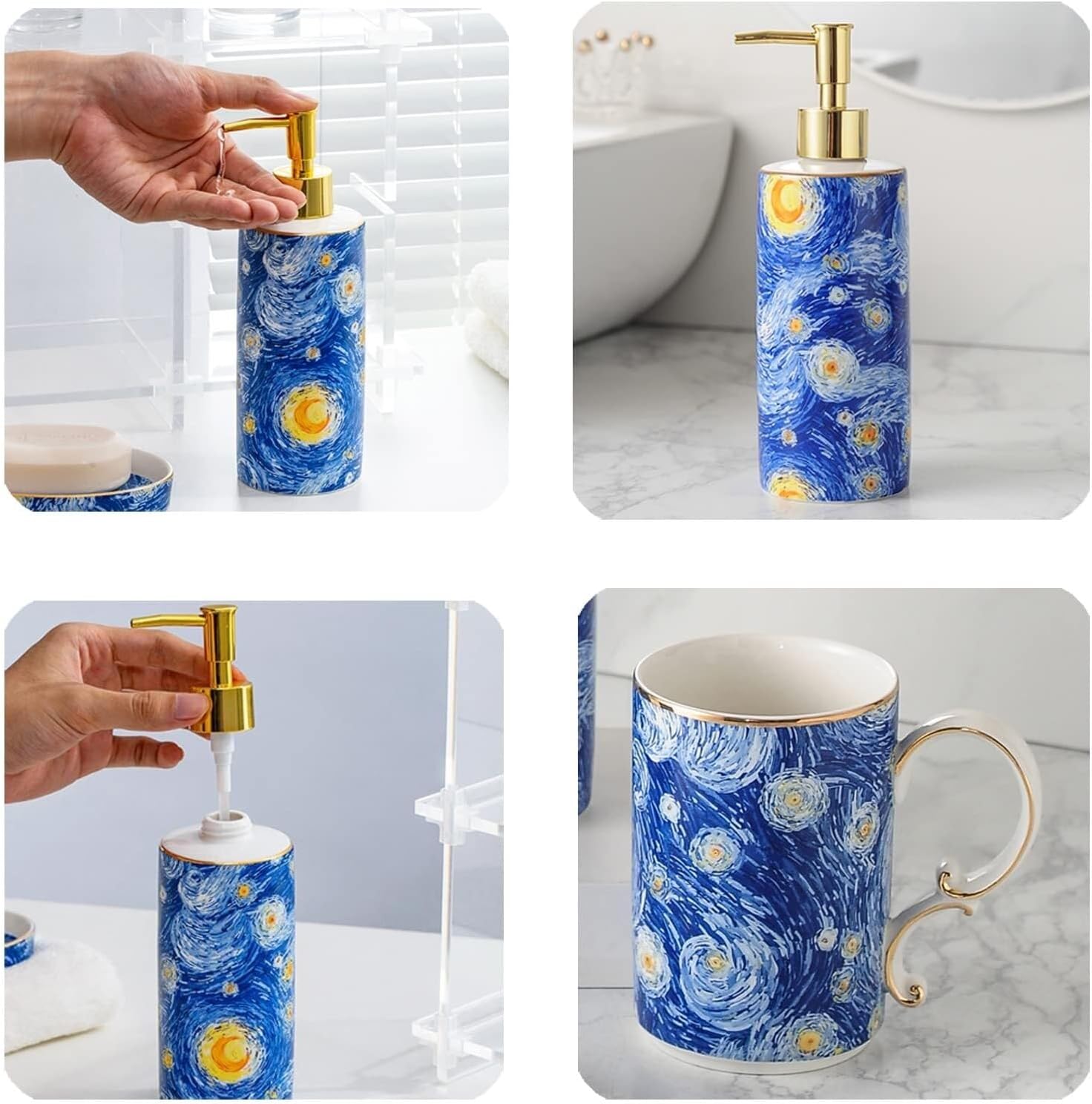 Bathroom Accessory Blue Ceramic Bath Accessory Set Hand Paint Soap Dispenser Soap Dispenser Sets