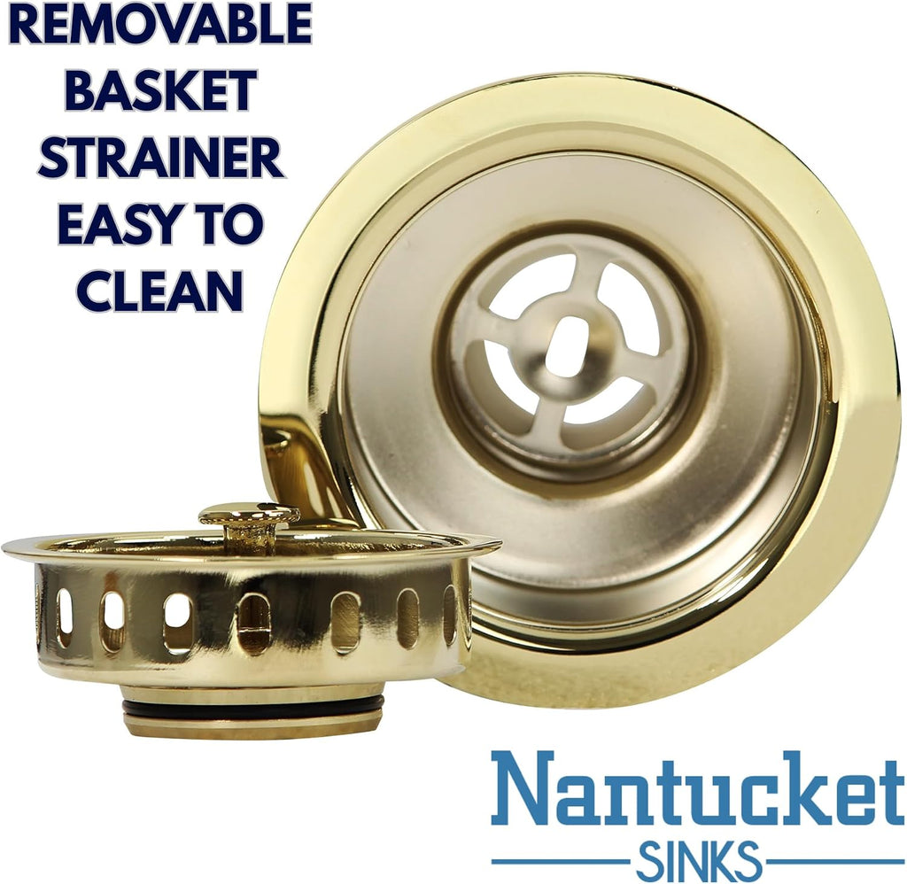 Nantucket Sinks 3.5 KDPB Kitchen Kit 3-1/2 PVD Coated Brass Sink Drain Assembly, Gold Color
