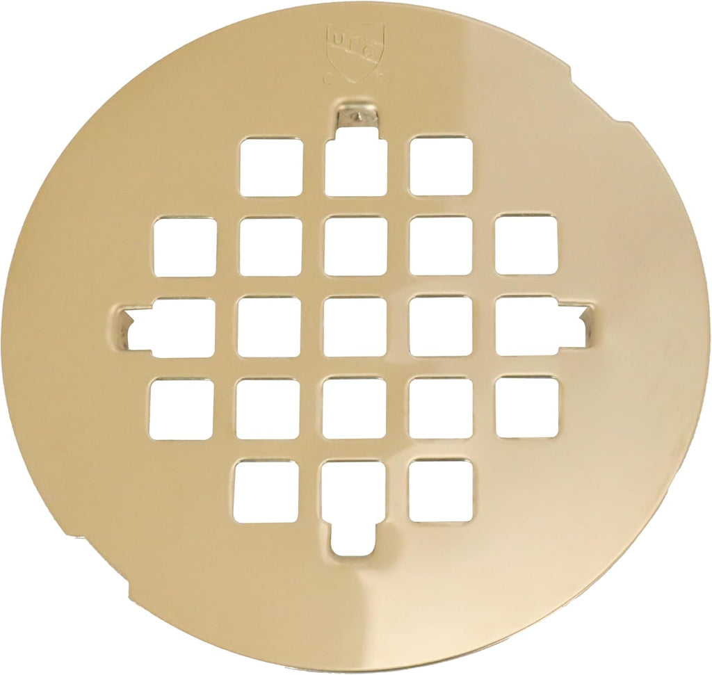 Westbrass D206P-5-01 2' No-Caulk PVC Compression Shower Drain with 4-1/4' Round Grid Cover, Polished Brass (5-Pack)