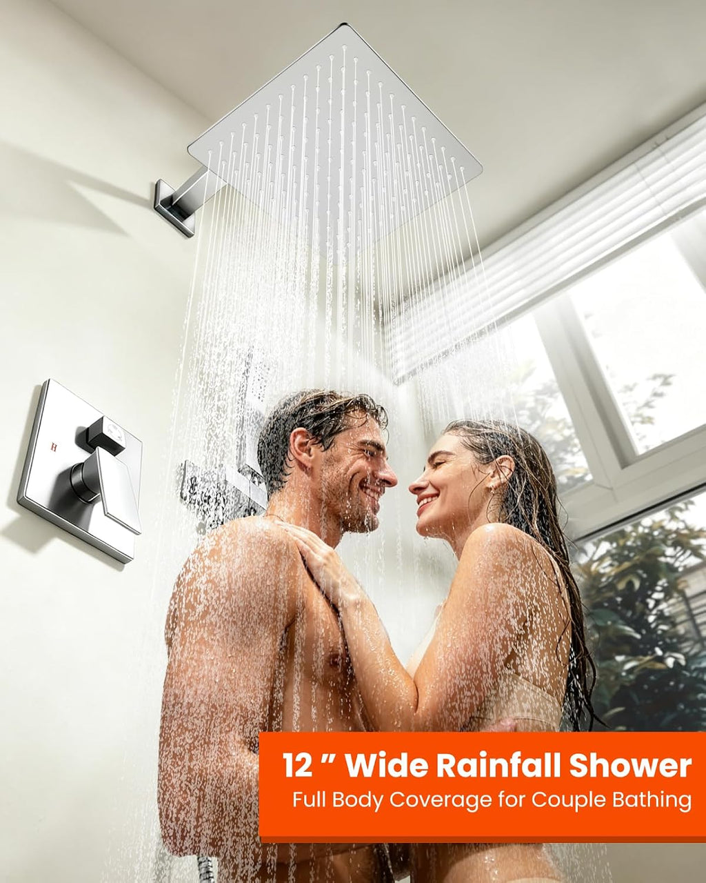 gotonovo Shower System with Tub Spout,Waterfall Tub Shower Faucet Set for Bathroom Head and Handle Set Wall Mounted 3 Function Rough-in Valve and Trim Included 12 inch Shower Head Polished Chrome