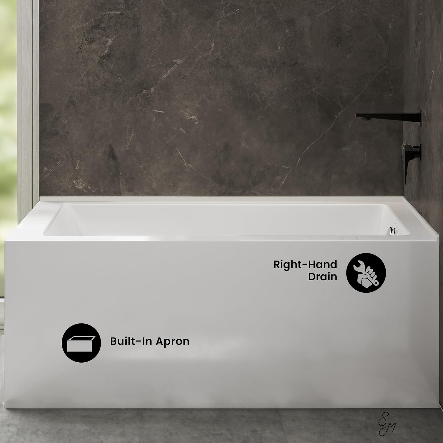 Swiss Madison Voltaire 72 x 36 Right Drain Soaking Alcove Corner Apron Bathtub in Glossy White