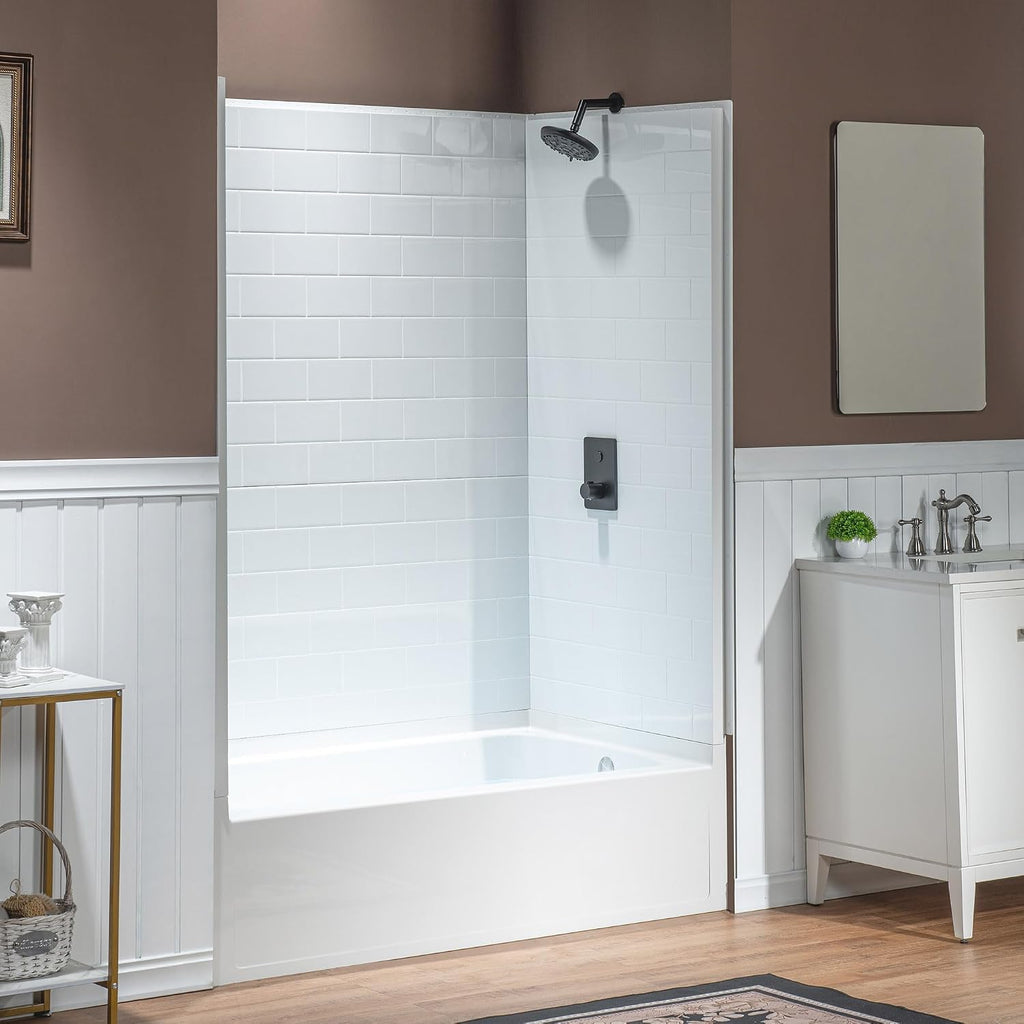 WOODBRIDGE 60' x 32' 4-Piece Direct-to-Stud Alcove Tub Surround, 1-3/4 inch (44mm) Thick, with Right-Drain Hole Soaking Bathtub Combo in White