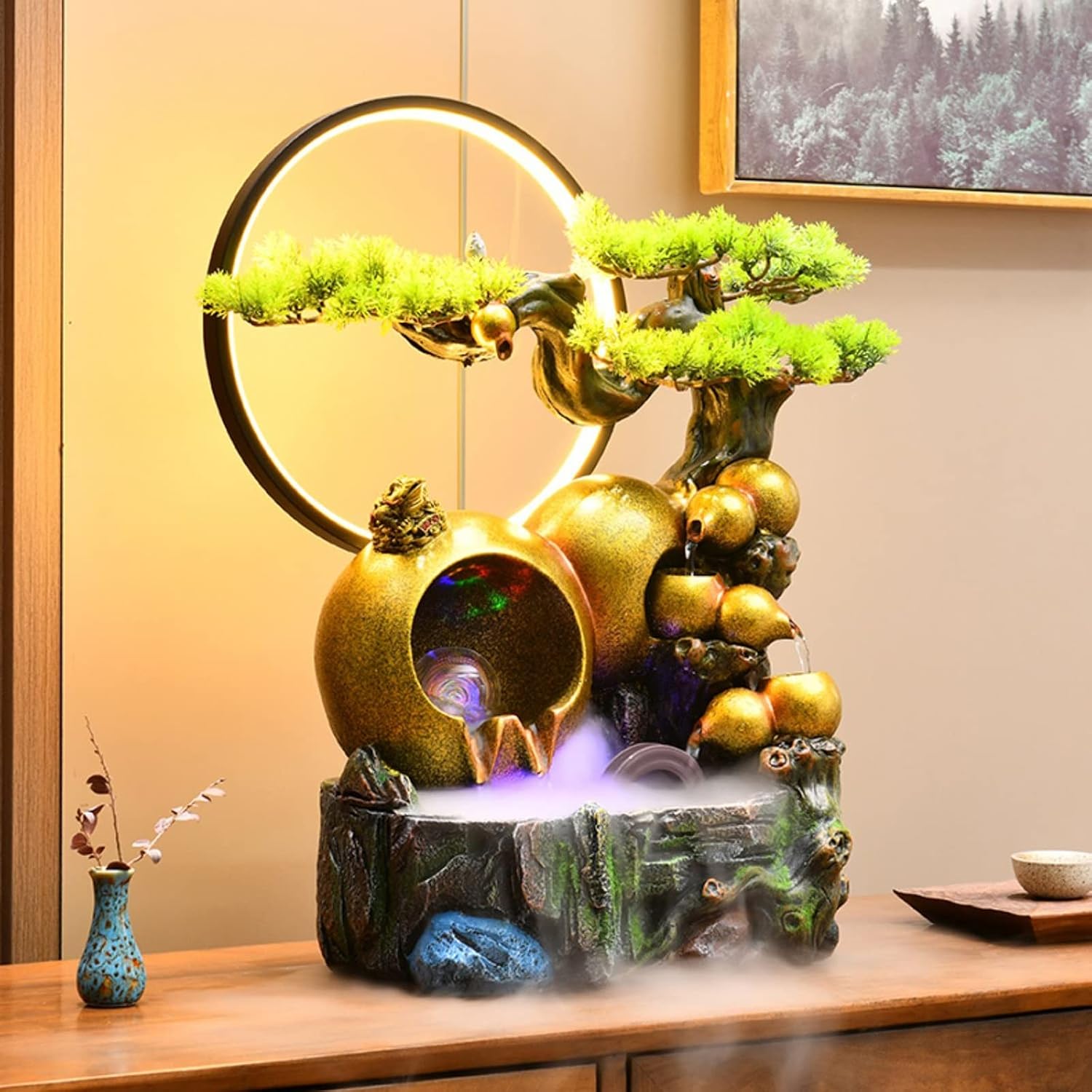 HIHELO Desktop Fountain Tabletop Fountain Resin Relaxation Meditation Fountain Tabletop Fountain Indoor Waterfall Feature for Home Office Decor Water Fountain Outdoor (Size : Large)