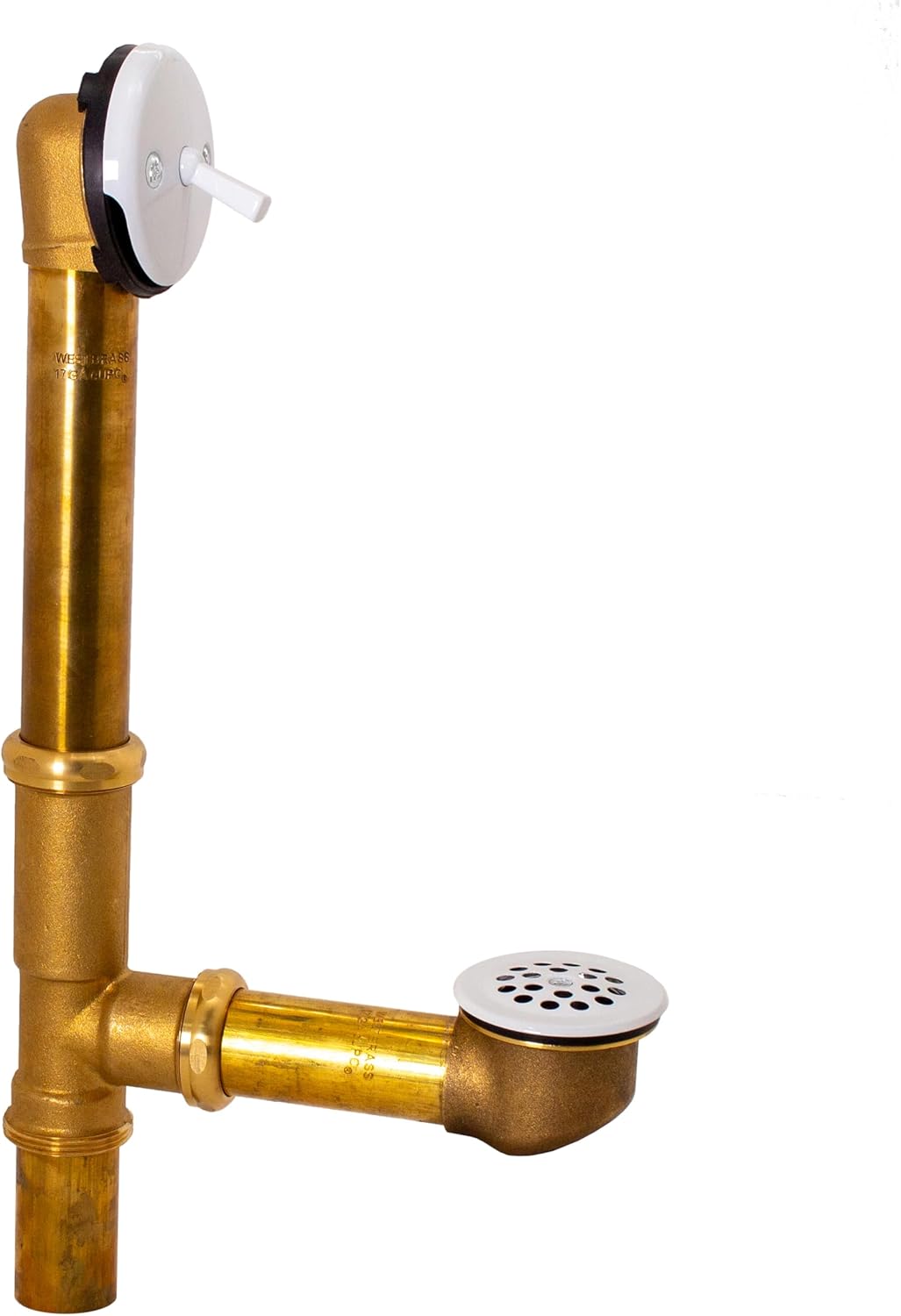 Westbrass A323-50 14' Bath Waste & Overflow Assembly with Trip Lever and Beehive Strainer Grid Drain, Powder Coat White