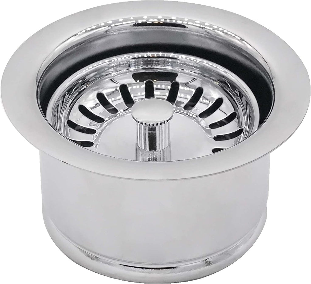 Westbrass CO2196S-26 Combo Pack 3-1/2' Post Style Large Basket Extra-Deep Collar Kitchen Sink Waste Disposal Flange with Strainer Stopper, Polished Chrome