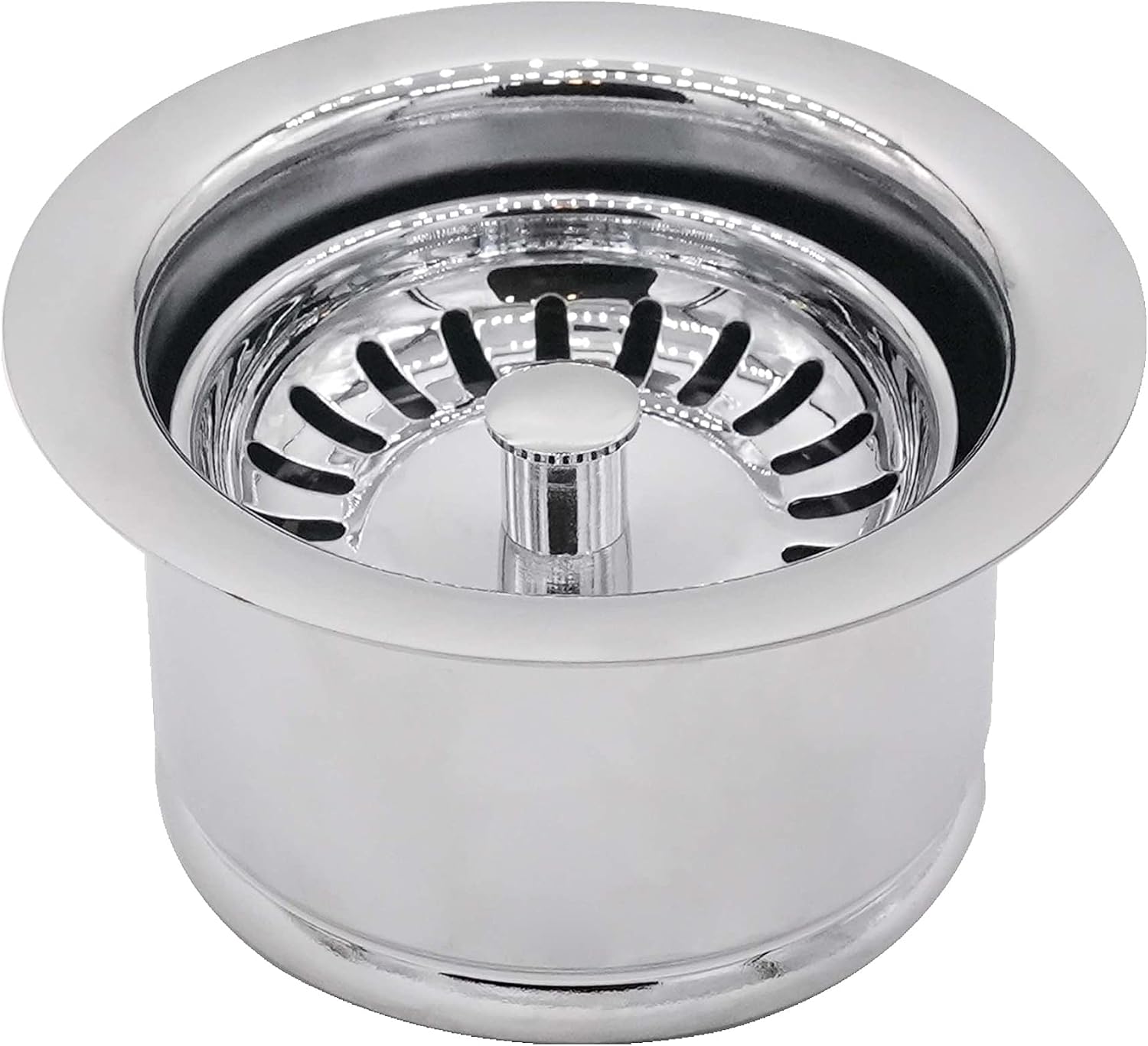 Westbrass CO2196S-26 Combo Pack 3-1/2' Post Style Large Basket Extra-Deep Collar Kitchen Sink Waste Disposal Flange with Strainer Stopper, Polished Chrome
