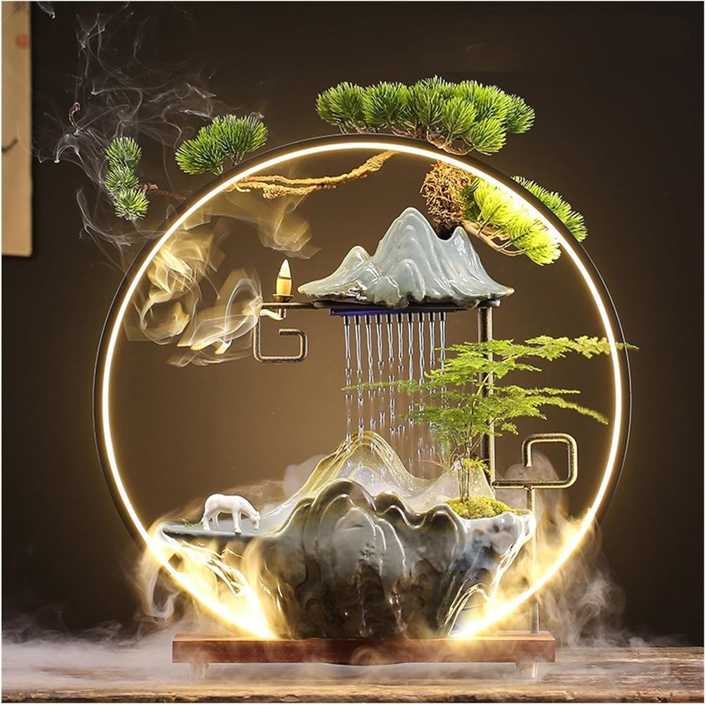 GUERNSEY Tabletop Fountain Chinese Creative Circulating Water Fountain Fortune-attracting Ornaments Living Room Office Desktop Atomizing Humidifier Indoor Fountain(E)