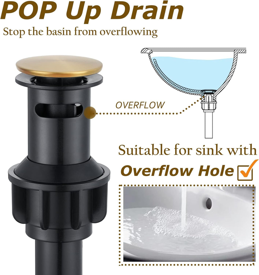 Roman Bathroom Faucet Set, Centerset Sink Faucet 2 Hole with Pop Up Drain, Free Standing Tub Faucet Filler with High Pressure Handheld Shower, Brushed Gold