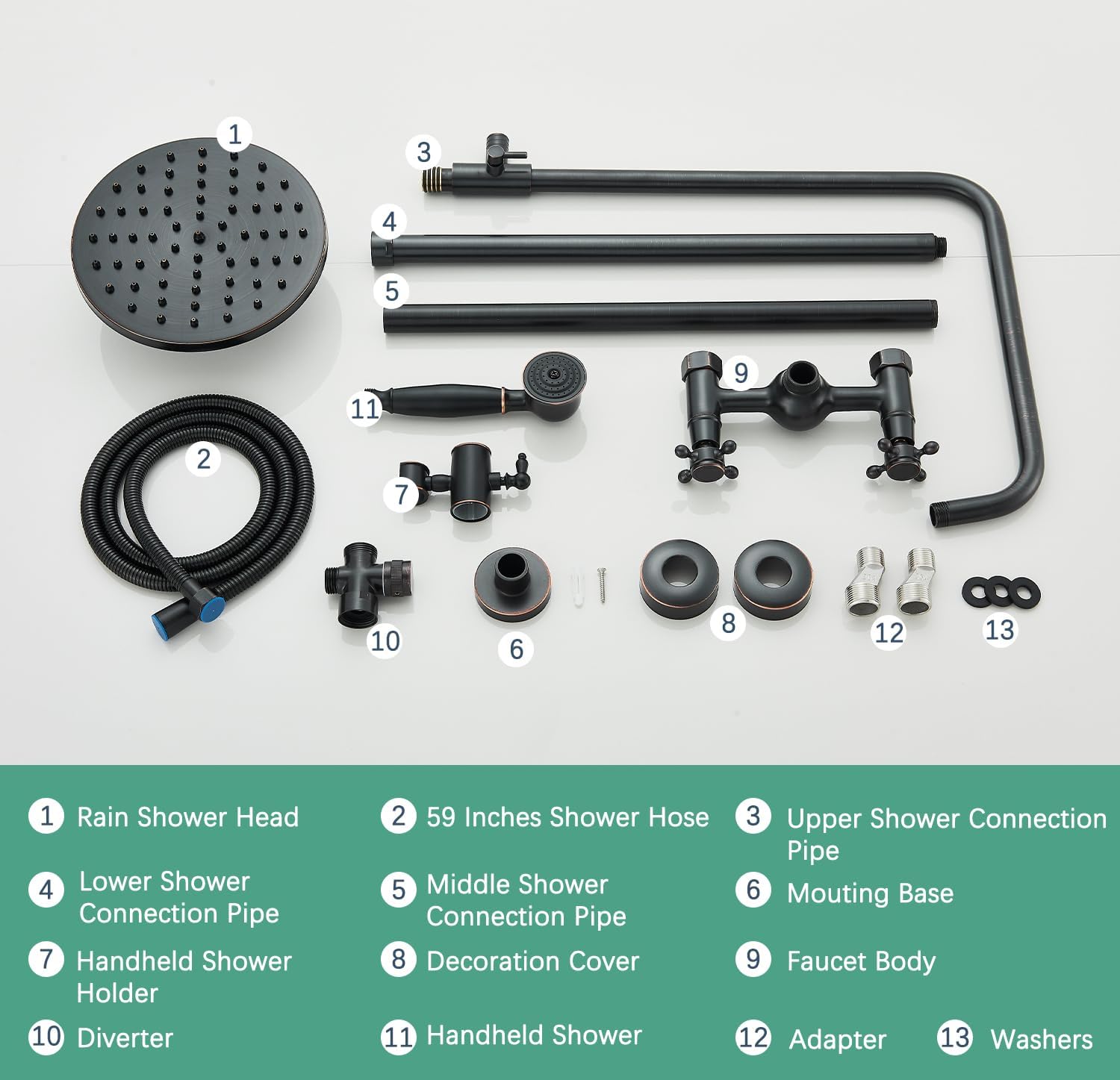 Rain Shower System Oil Rubbed Bronze Outdoor Shower Faucet Set with 8 Inch Rainfall Shower Head Handheld Spray 2 Cross Handles Wall Mounted Bathroom Shower Fixtures Solid Brass
