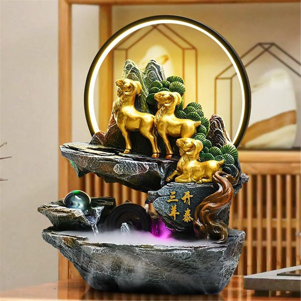 Tabletop Indoor Fountain Tabletop Rockery Fountain Feng Shui Meditation Relaxation Desktop Decor(Large)