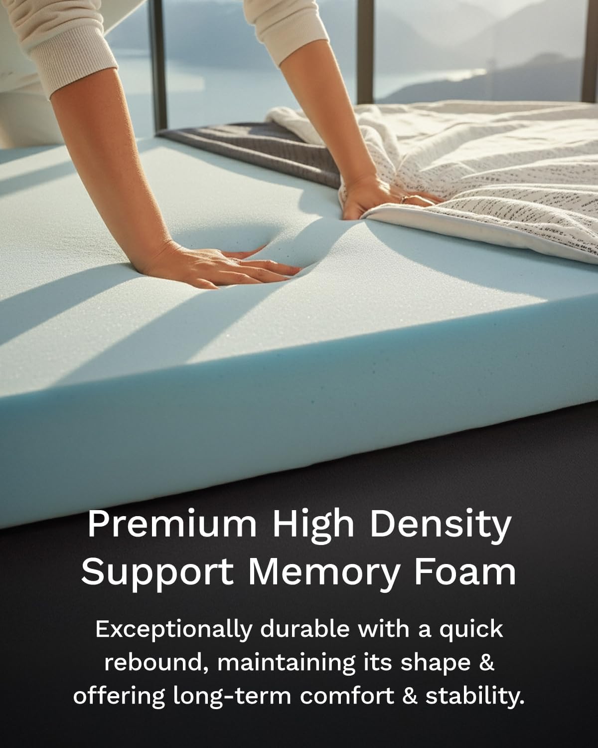 ViscoSoft 4 Inch Memory Foam Mattress Topper Short Queen - Select High Density Ventilated RV Mattress Pad - Removable Bamboo-Rayon Cover