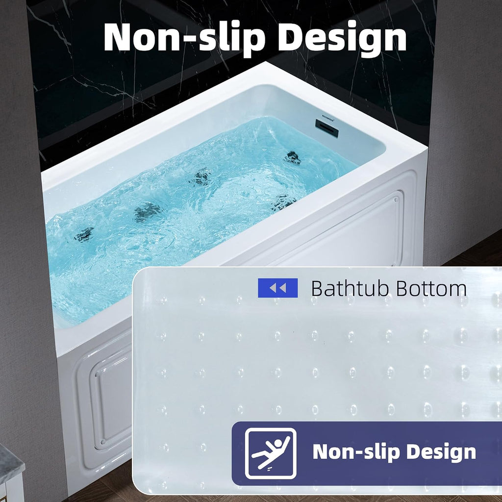 WOODBRIDGE 60' x 32' Alcove Acrylic Rectangular Whirlpool Heated Jetted Tub in White with right Drain, Matte Black Finish, BS667-R-MB02