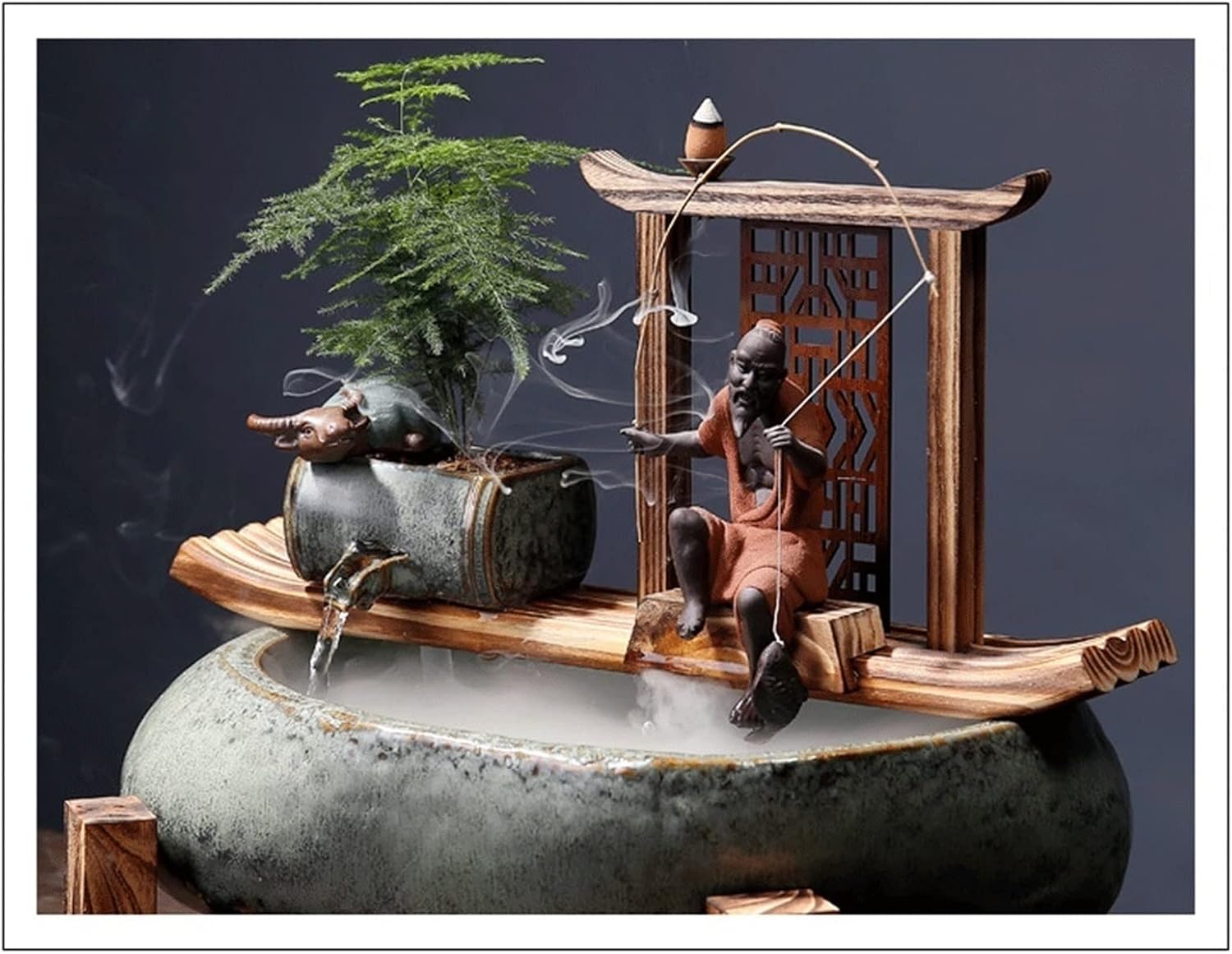 HIHELO Desktop Fountain Ceramic Water Device Desktop Decoration Fengshui Lucky Fountain Office Living Room Porch Tabletop Fountain Decoration Water Fountain Outdoor