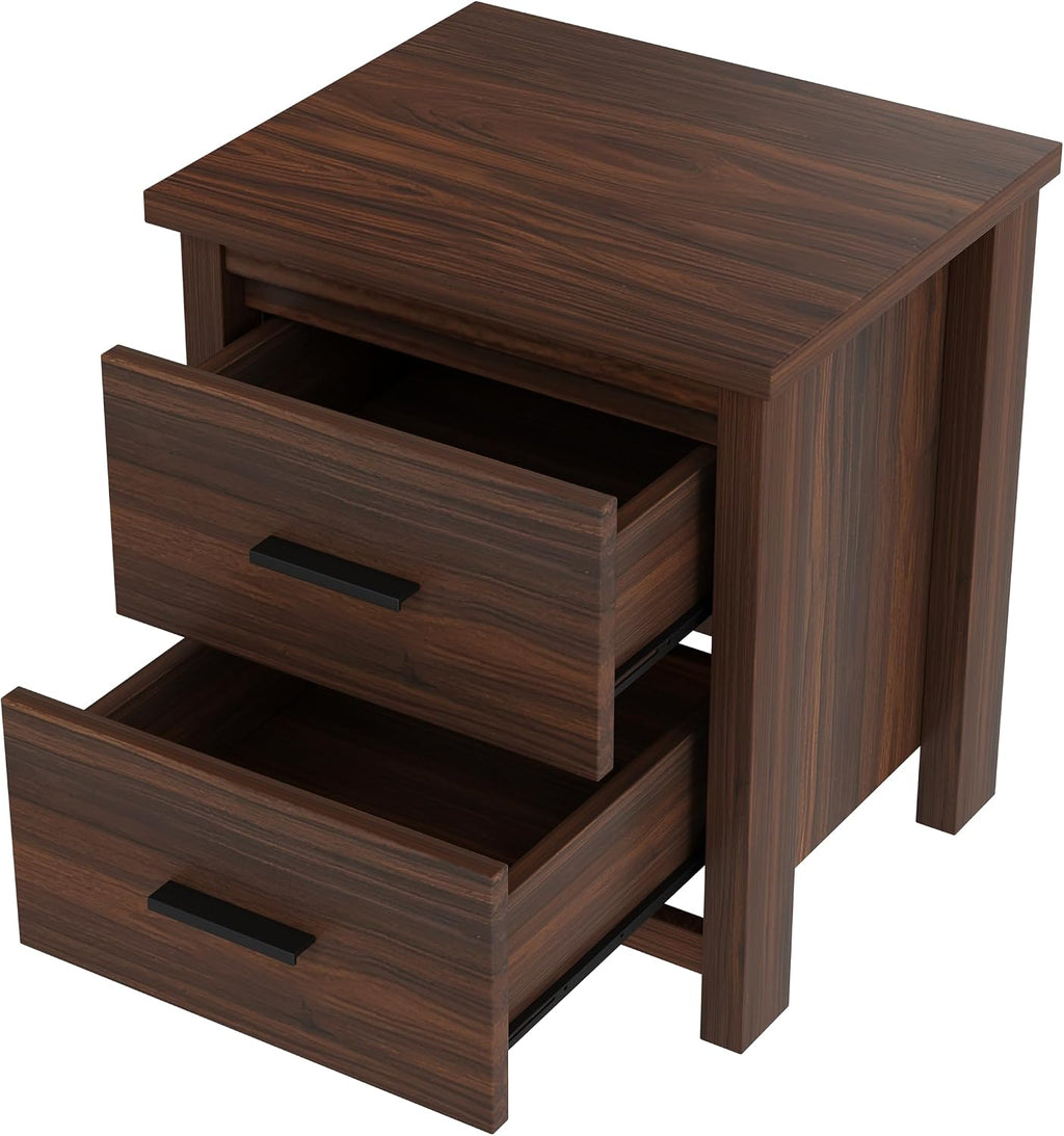 4PCS Bedroom Sets, Wooden Queen Size Bed Frame with Storage Headboard and Charging Station, 2 Nightstands with 2 Drawers,1 Dresser with 5 Drawers,Noiseless, No Box Spring Needed (Walnut-JU3)