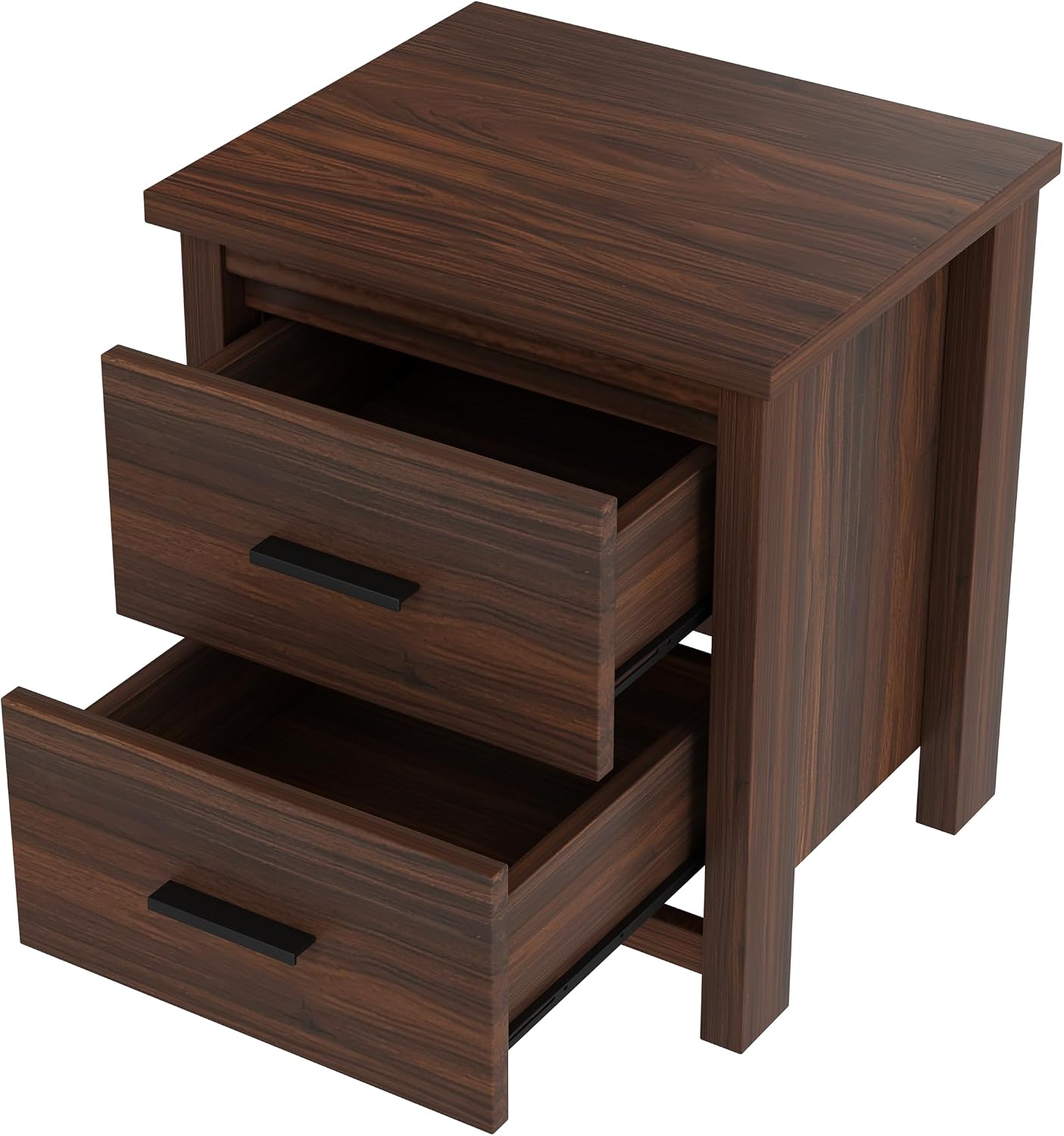 4PCS Bedroom Sets, Wooden Queen Size Bed Frame with Storage Headboard and Charging Station, 2 Nightstands with 2 Drawers,1 Dresser with 5 Drawers,Noiseless, No Box Spring Needed (Walnut-JU3)