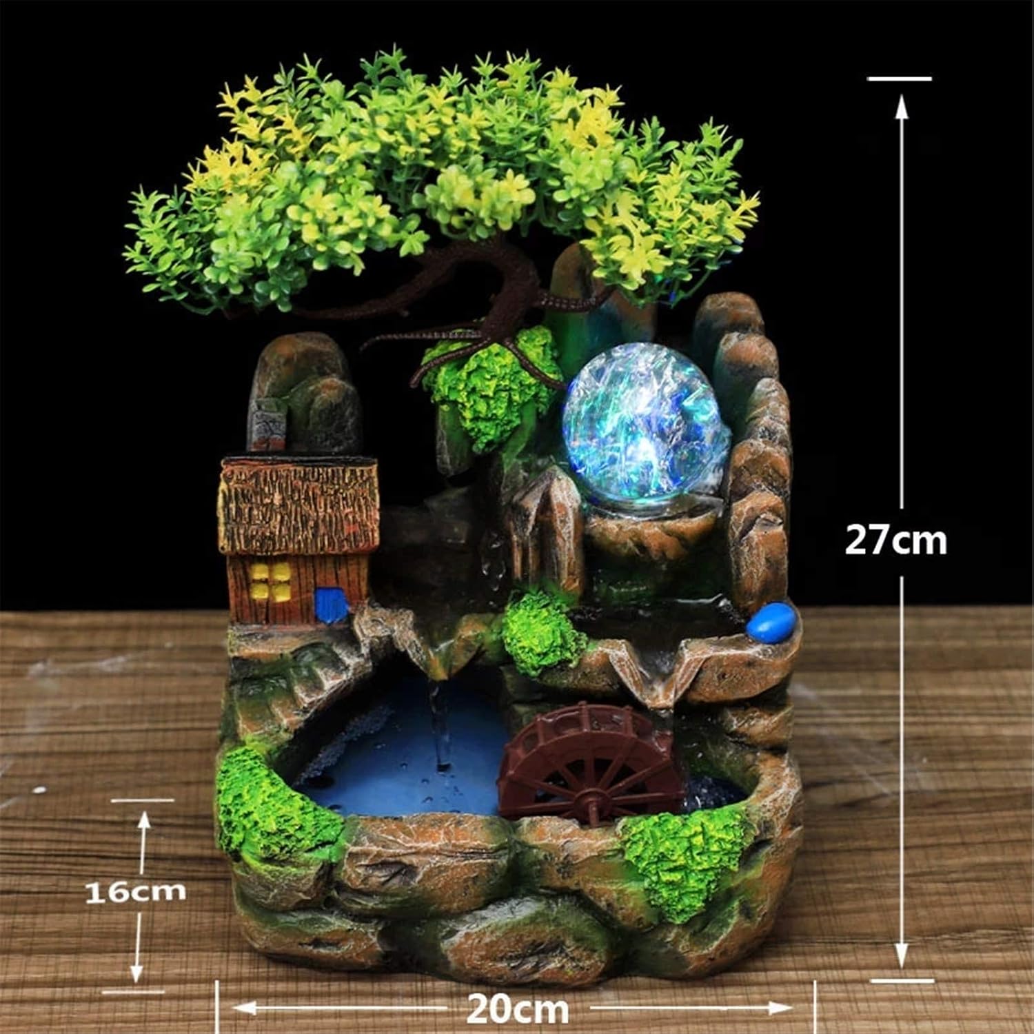 Tabletop Fountain Tabletop Fountain Led Lights Resin Rockery Flowing Water Fountain Lucky Feng Shui Wheel Office Desktop Ornaments Home Decoration Desktop Fountain