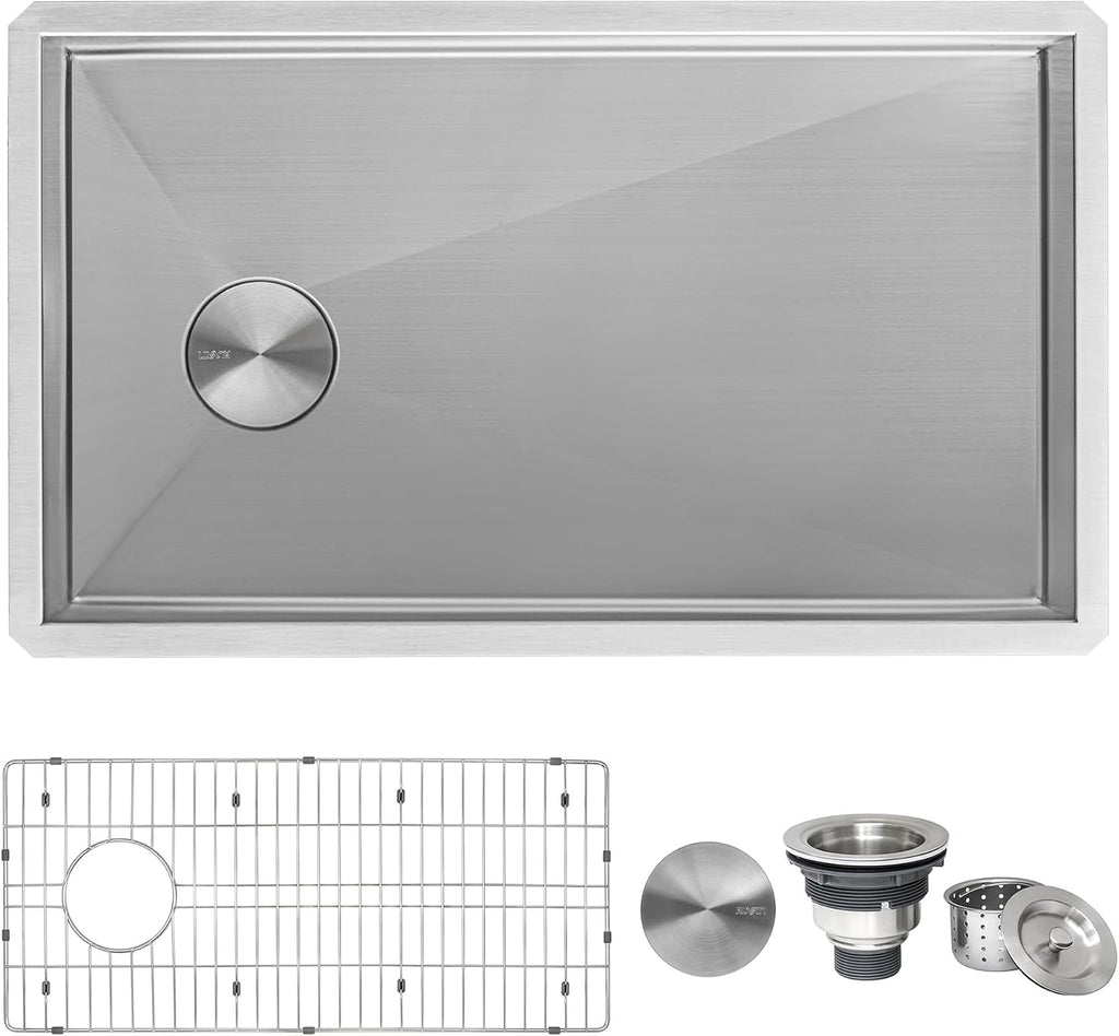 Ruvati 32-inch Rounded Corners Slope Bottom Offset Drain Reversible Kitchen Sink - 16 Gauge Stainless Steel Kitchen Sink with Brushed Finish hides scratches, Easy-to-Clean Undermount Sinks - RVH7490