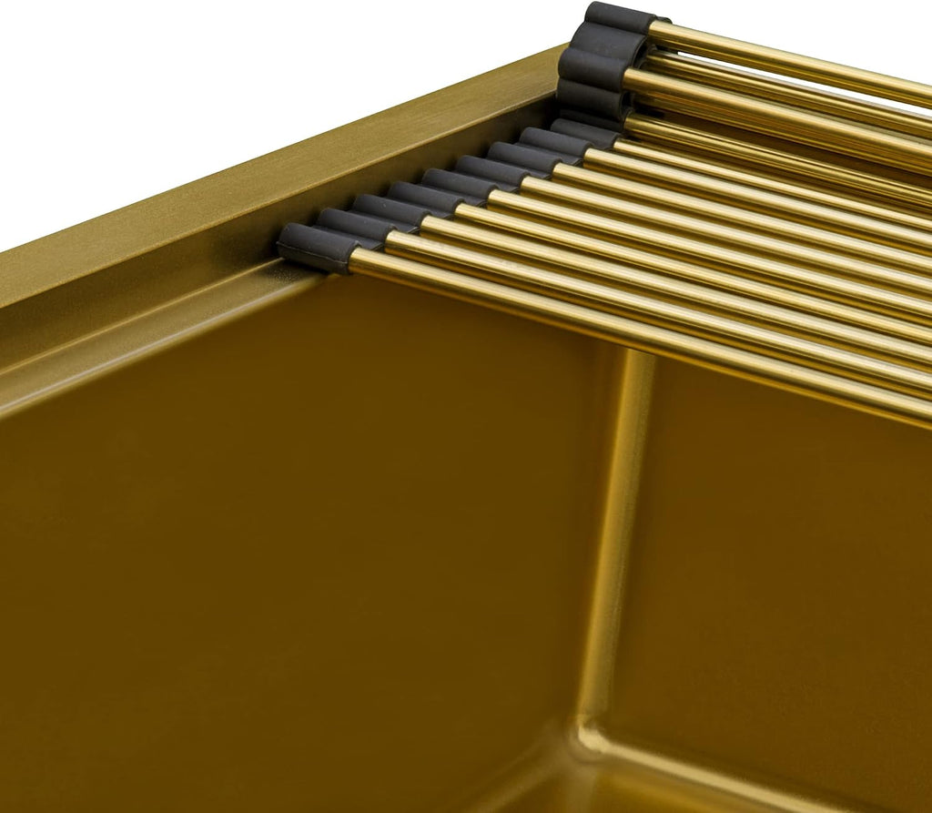 Ruvati 30-inch Polished Brass Matte Gold Workstation Undermount Kitchen Sink Single Bowl - RVH6530GG