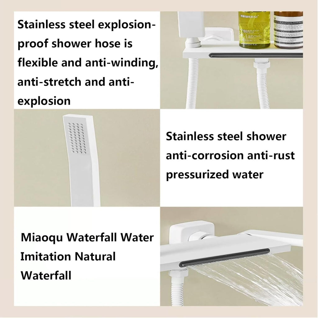 Easy Shower Set, Bathroom Shower Set, Utility Shower Set with Large Shelf, Waterfall Drain, Brass Body, Booster Shower Head, Silicone Spout, Suitable for Bathroom, Hotel, Gym, Pet Shop ( Color : Typic