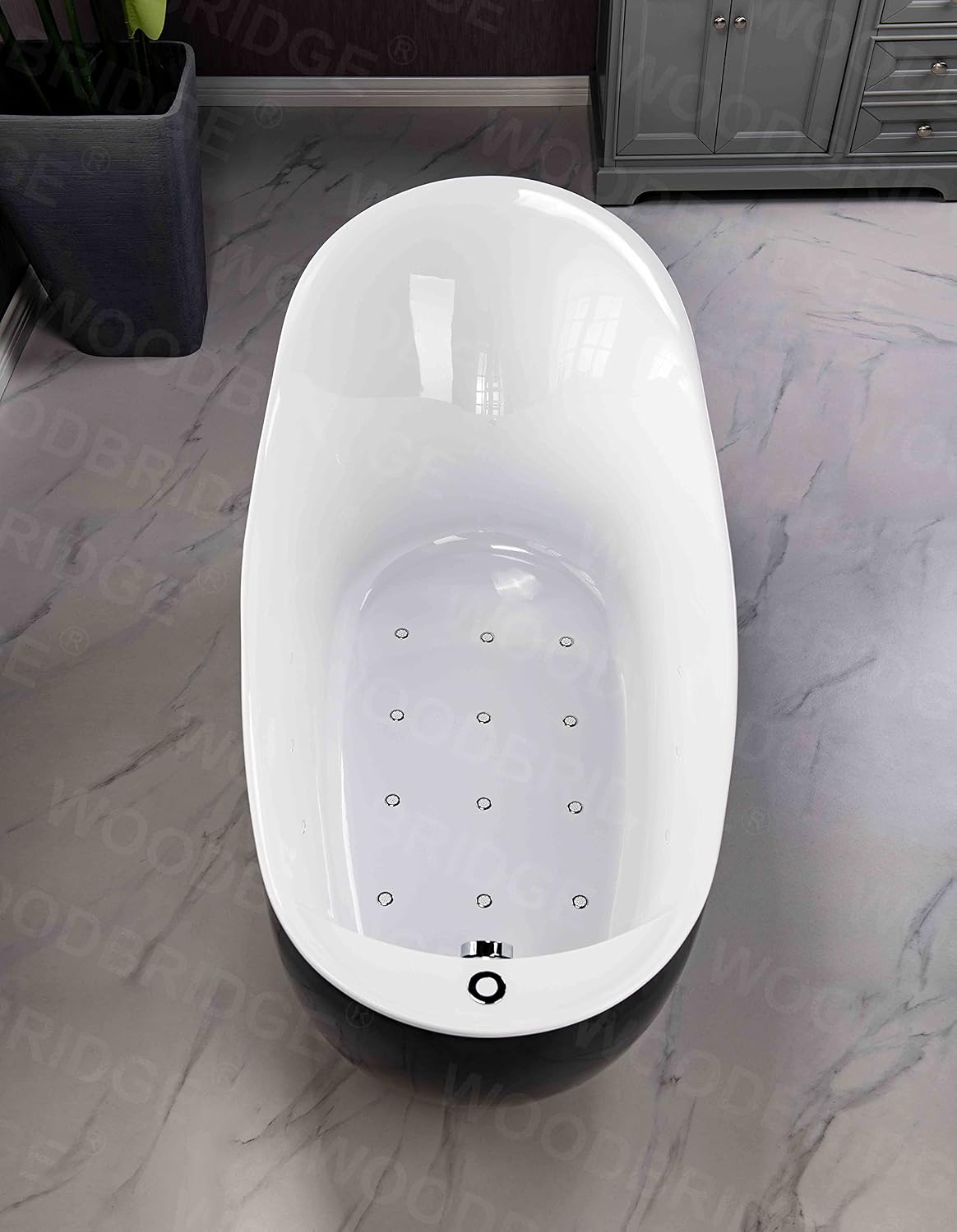 WOODBRIDGE 67' Air Bubble Freestanding Bathtub with Chrome Overflow and Drain,Black Air Bubble Tub