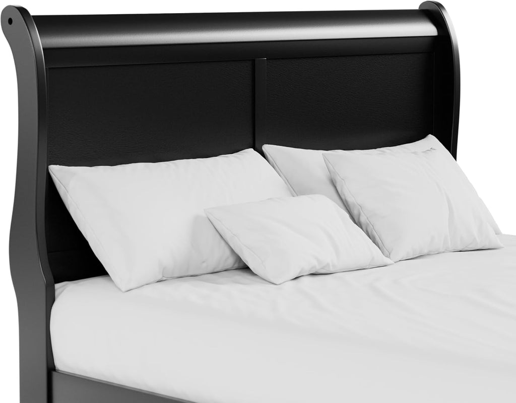 Furniture of America Arabella Traditional Wood Queen Bed Frame with Headboard and Footboard, Elegant Sleigh Design Bedframe for Bedroom, Guest Room, Easy Assembly, Box Spring Required, Black