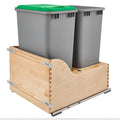 Rev-A-Shelf 50 Qt Bottom Mount Double Pullout Under Cabinet Kitchen Trash Cans w/Soft-Close & 1 Lid for Base Cabinets, Min Opening Width of 18', Silver, 4WCSC-2150DM-2