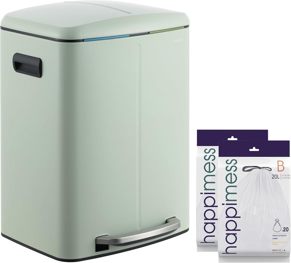 happimess HPM1005E Marco Rectangular 10.6-Gallon Double Bucket Trash Can with Soft-Close Lid, Pistachio Gelato, Fingerprint Resistant, Modern, Minimalistic for Home, Kitchen, Office, Bedroom, Bathroom