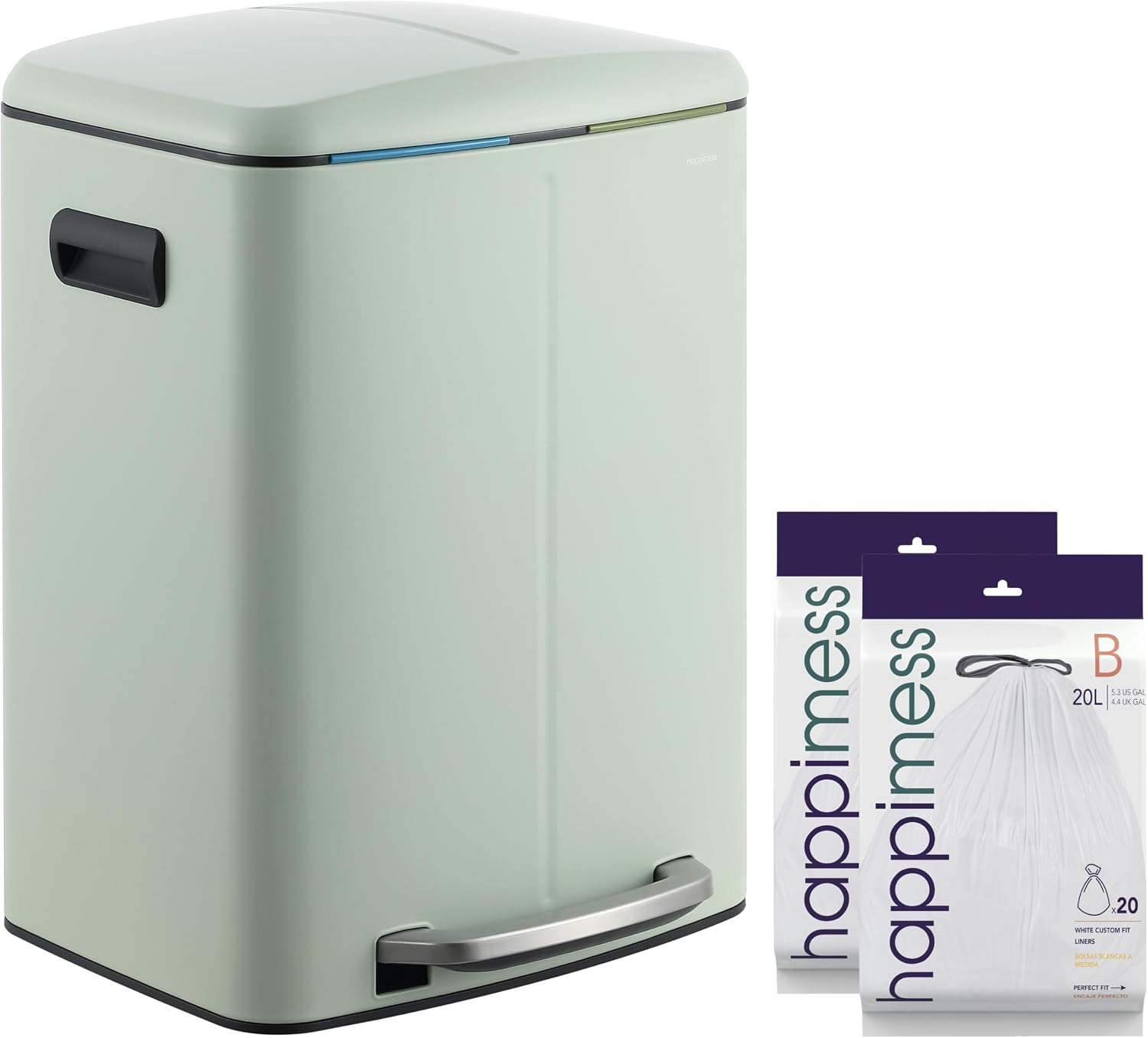 happimess HPM1005E Marco Rectangular 10.6-Gallon Double Bucket Trash Can with Soft-Close Lid, Pistachio Gelato, Fingerprint Resistant, Modern, Minimalistic for Home, Kitchen, Office, Bedroom, Bathroom