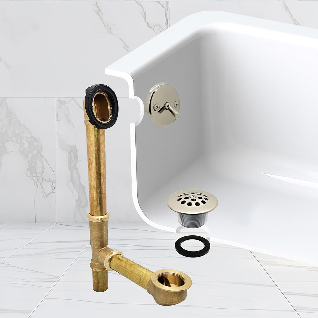 Westbrass A323-05 14' Bath Waste & Overflow Assembly with Trip Lever and Beehive Strainer Grid Drain, Polished Nickel