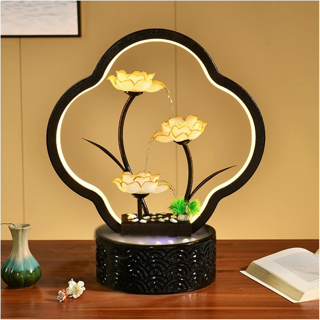 Jinyi2016Shop Desktop Fountain Tabletop Fountain with Light Ceramic Circulating Water Fountain Decoration Home Living Room Interior Creative Desktop Landscape Relaxa
