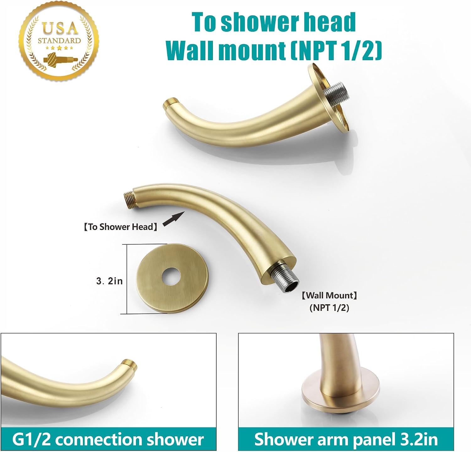 SKOWLL Rainfall Shower Faucet Set 3 Handle Shower Fixtures System Wall Mount 10 Inch Bathroom Shower Head Kit with 2 Function Shower Valve, Brushed Gold