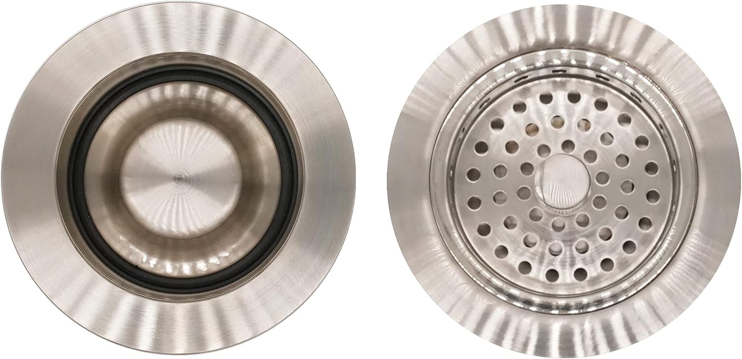 Westbrass CO2185-20 COMBO PACK 3-1/2' Post Style Large Kitchen Sink Basket Strainer and Waste Disposal Drain Flange with Stopper, Stainless Steel