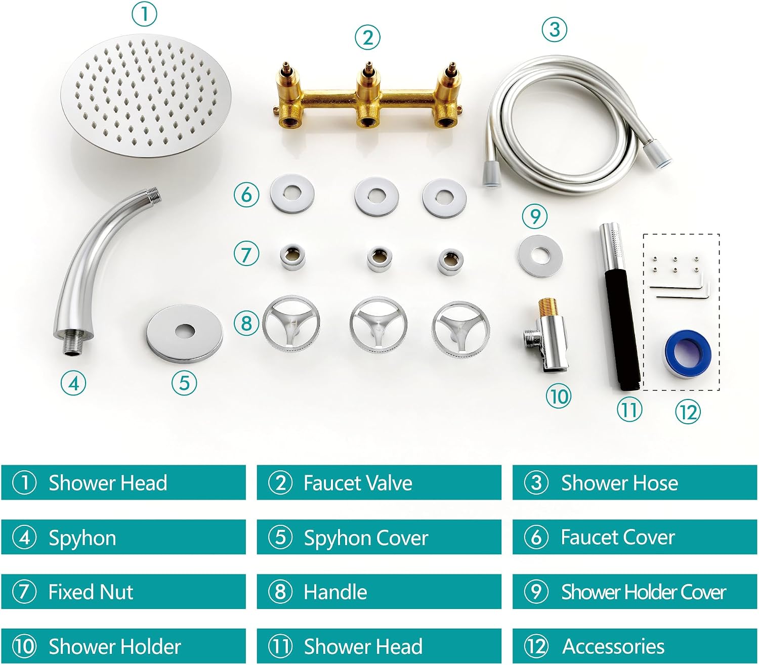 SKOWLL 3 Handle Shower Faucets Set, Polished Chrome Banthroom Shower Sysren with 10 Inch Round Rain Shower Head and Handheld Spray, 2 Function Kit Valve