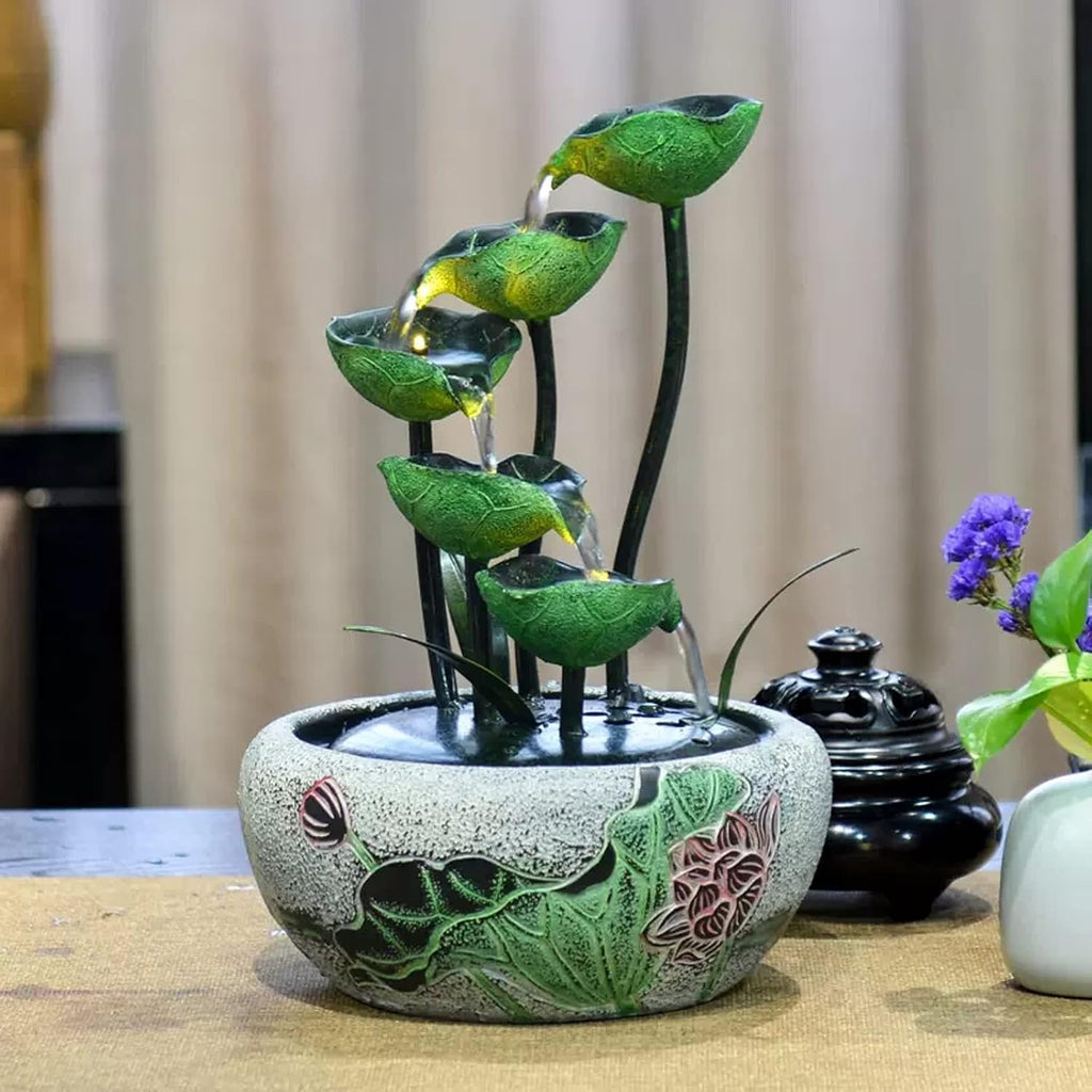 HIHELO Desktop Fountain 5 Tier Tabletop Fountain Indoor Lotus Leaf Relaxation Fountain Tabletop Waterfall Decoration Fountain Zen Meditation Waterfall Decoration Water Fountain Outdoor